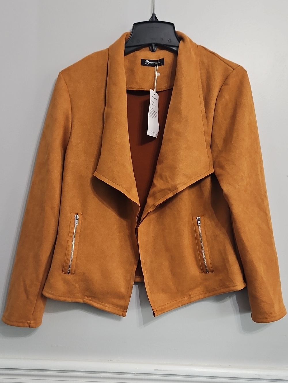 Drape-Front Suede-Effect Jean Jacket in Mustard
